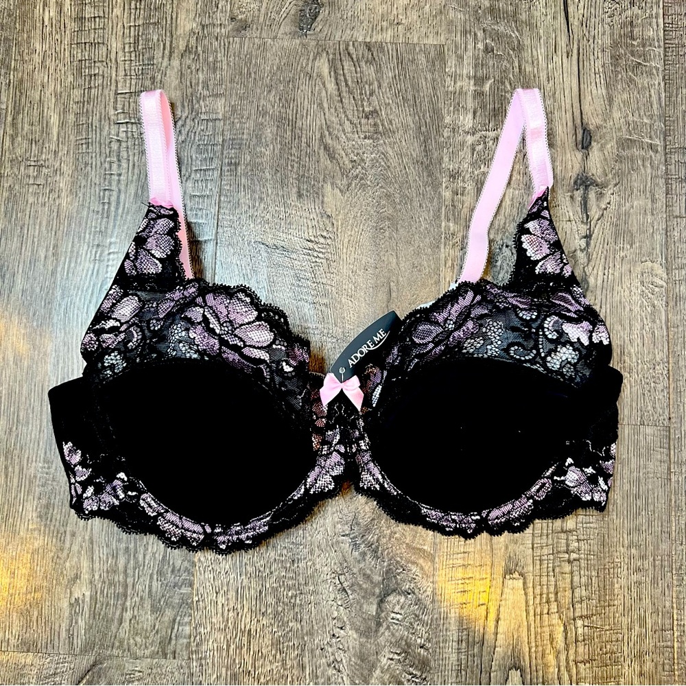 Adore Me Balconett Bra 38DD Black & Pink